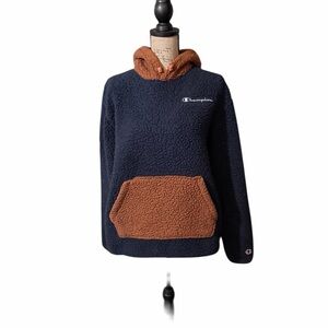 Champion Navy and Brown Sherpa Pullover Hoodie